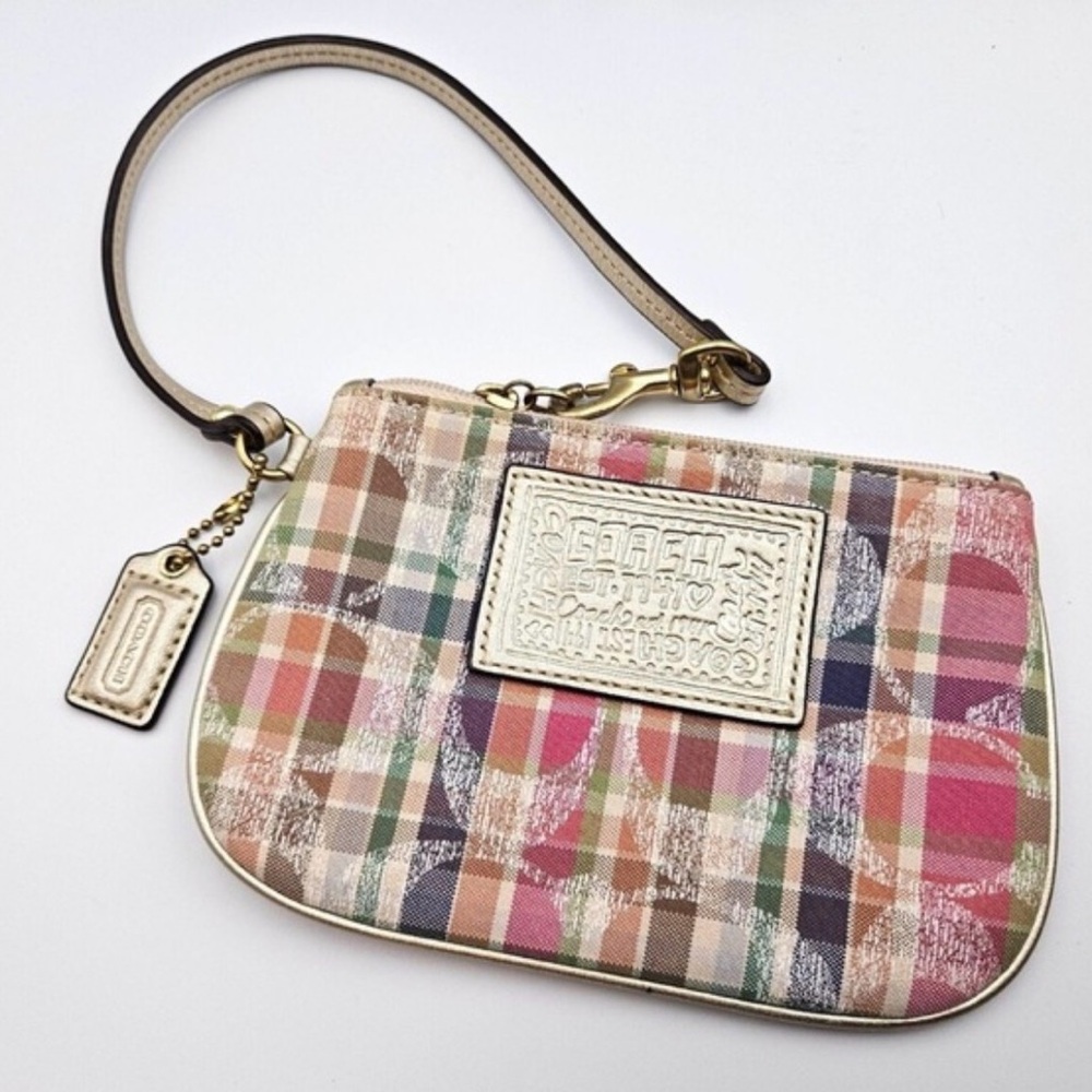 Coach Poppy Glam Madras Plaid Wristlet In Canvas Multicolor Euc
